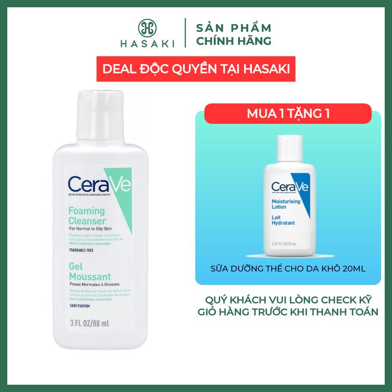   DEAL ĐỘC QUYỀN HSK - MUA 1 TẶNG 1  CeraVe Sữa Rửa Mặt Cho Da Dầu 88ml + Sữa Dưỡng Thể Cho Da Khô 20ml | HASAKI BEAUTY 