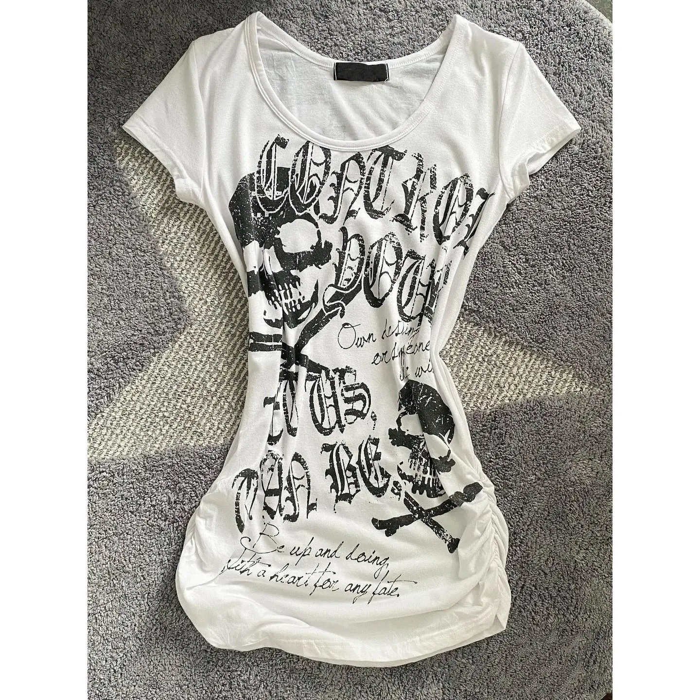 2025 Vintage Waist-Tight Punk Rock Short Sleeve American Black Skull Head Print Top