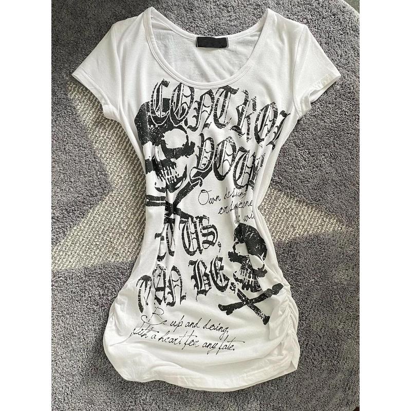 Áo ngắn Tay Phong Cách Punk Rock Cổ Điển Bó Sát Eo, In Đầu Lâu Màu Đen Mỹ, Thích Hợp Cho Năm 2025 0