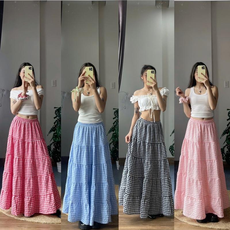 Chân váy caro 5 TẦNG slay chất cotton thoáng mát nhiều màu sắc ( ảnh thật shop chụp)