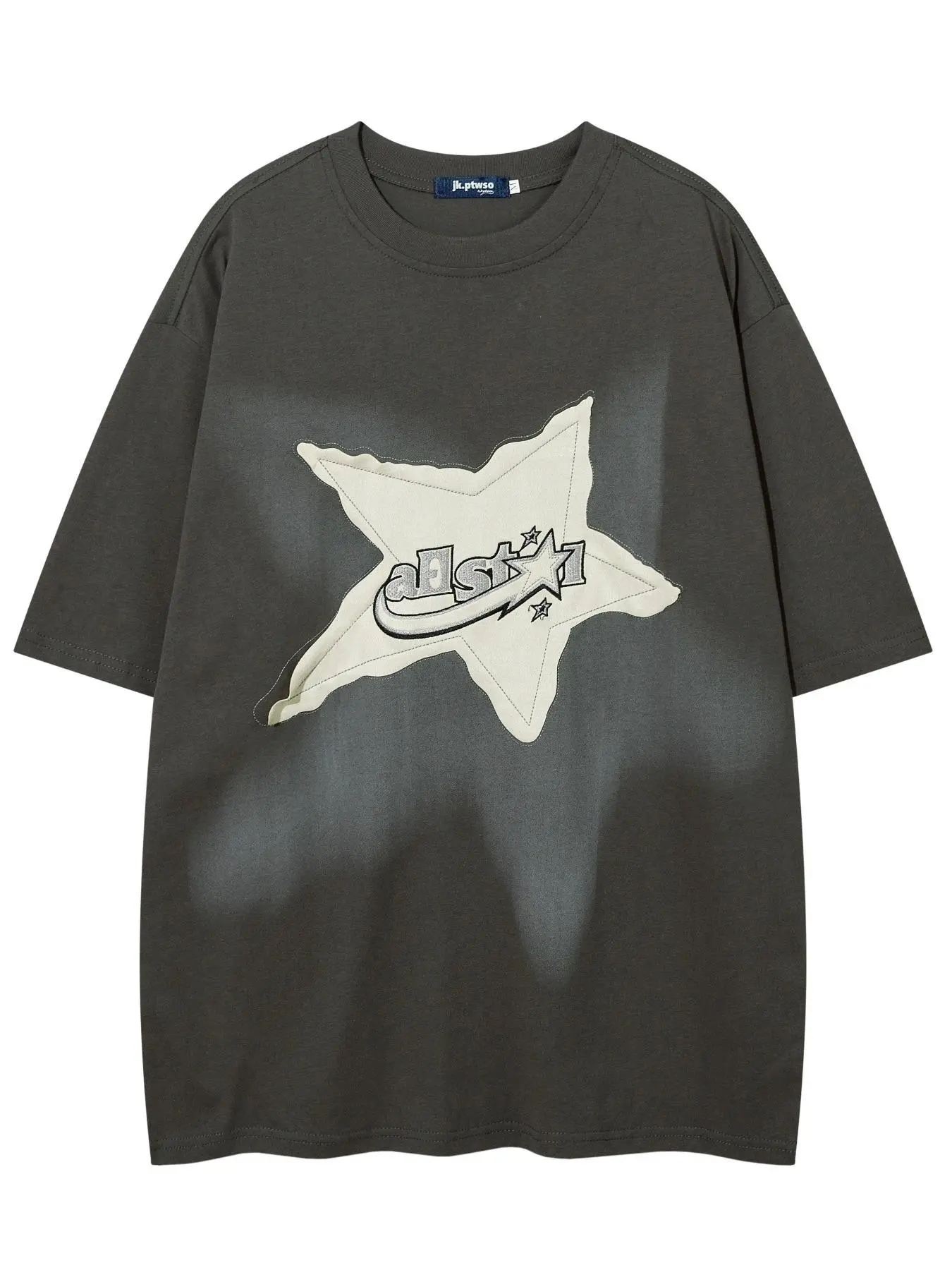 Men's Star Patched Letter Embroidery Round Neck Tee, Loose Street Fashion Casual Comfy Half Sleeve Crew Neck T-shirt for Summer, Men's Top for Daily Wear