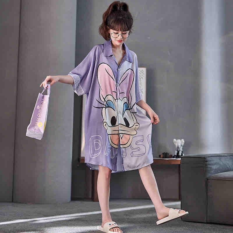  Váy Ngủ sơ mi dáng dài đầm mặc nhà chất lụa latin đẹp mềm mát nhẹ phom từ 40-65kg Nữ Dress Đầm Ngủ Women 