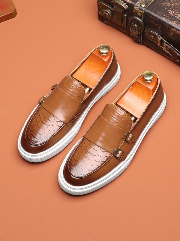 Men's Stylish Vintage Fish Scale Textured Flat Loafers Shoes, Business Comfortable Breathable Slip on Office Loafers Shoes for Boy, Retro Dress Shoes, Summer Walking Shoes 8