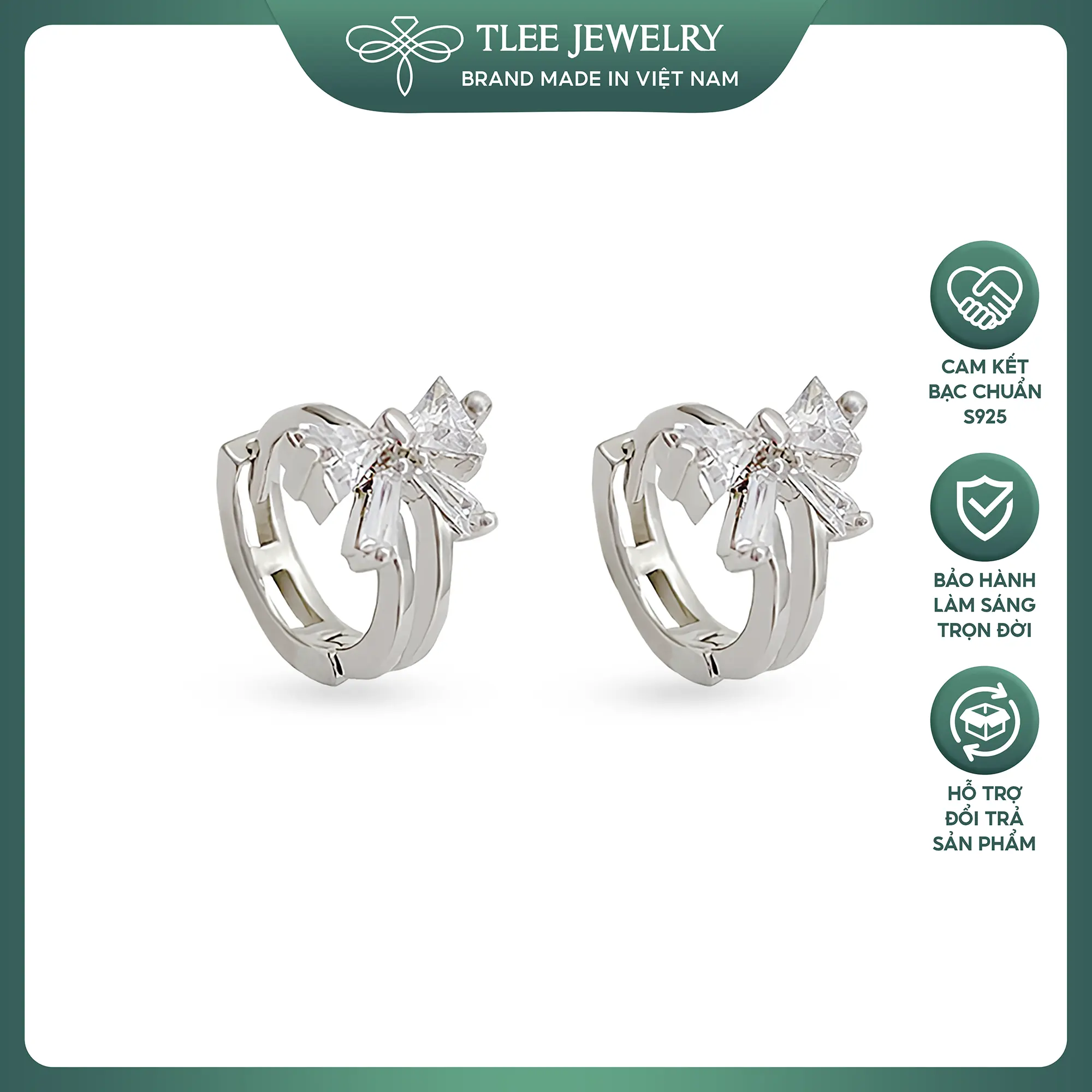 Khuyên tai bạc nữ TLEE tròn nơ bấm mini xinh xắn dáng ngắn 10mm TLEE JEWELRY B0102