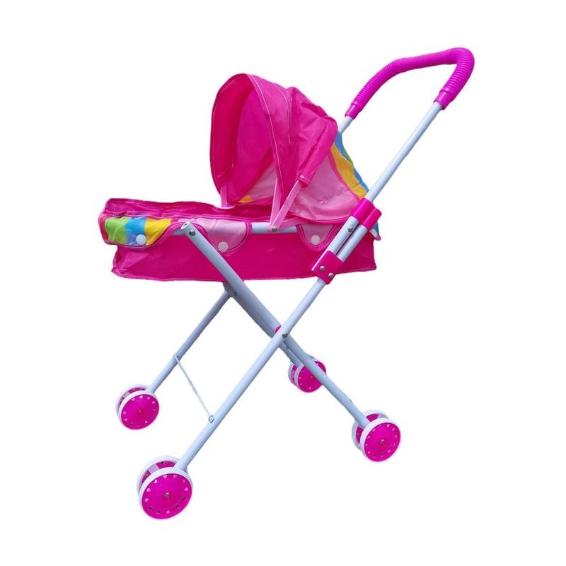 Doll Stroller Playing Pretend Game Educational Toy Foldable Stroller Children Simulation Pushcart for Infant Ages 0-2 Years 8
