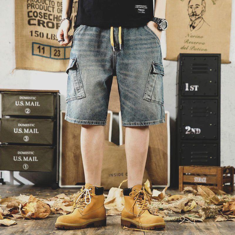 Quần Short Denim, Phong Cách Thường Ngày Mỹ, Quần Mùa Hè Cho Nam, Thiết Kế Ins, Túi Lớn, Ngoại Cỡ, Dáng Rộng Vừa Vặn, Có Thể Mặc Ngoài Trời, Quần Soóc Nam Menswear Jean 1