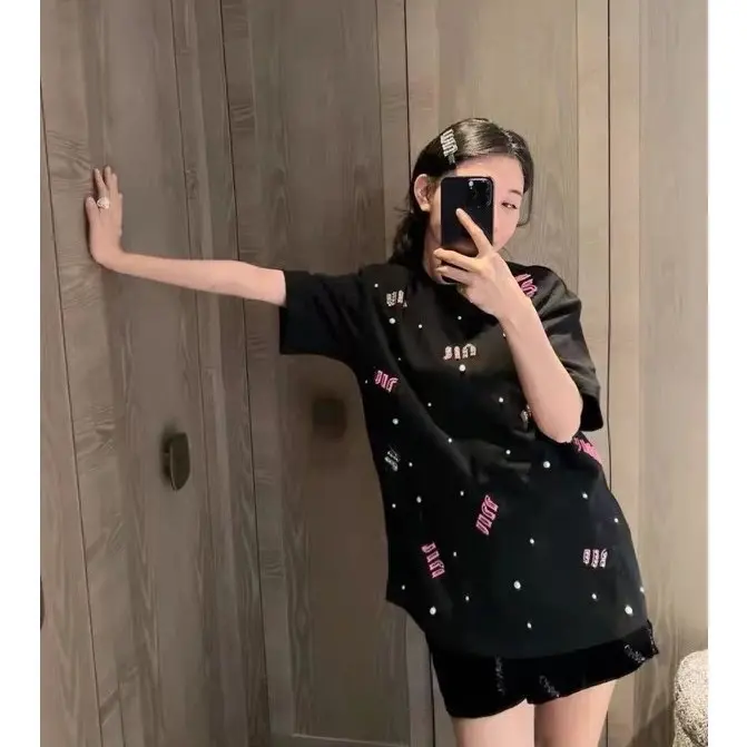 ￼Áo Thun Đính  Ngọc Đá  ,Chất Cotton Co Giãn, Thoáng Mát Nữ Women Top 4