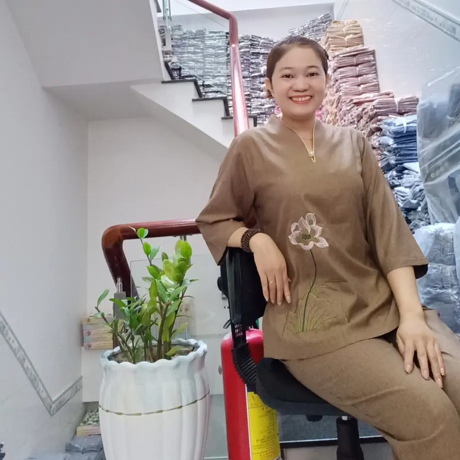 Đồ bộ  - Pháp phục truyền thống thêu sen tay lỡ, phối viền vải line dành cho chị em phật tử