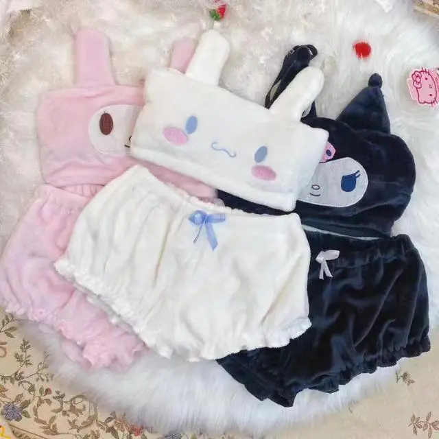 Bộ Đồ Ngủ Ngọt Ngào OOTD, Thoải Mái, Phong Cách Nhật Bản, Dễ Thương Và Ngọt Ngào, Bộ Đồ Lót Nhung, Hàng Mới Về 2024, Áo Ống Có Dây Đeo