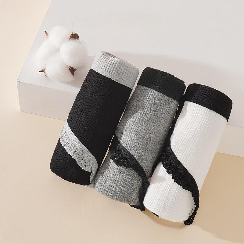 Set 3 quần lót nữ cotton cạp vừa viền ren thoáng khí, đáy may khử mùi kháng khuẩn hiệu quả KINGSHOP L3288 Women 8