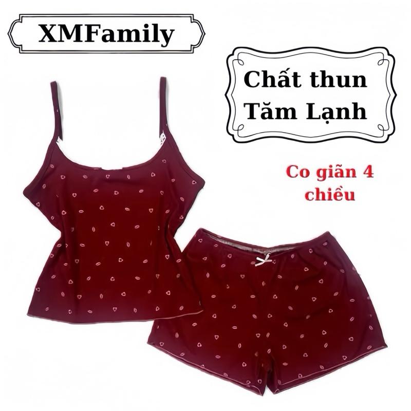 Set bộ ngủ ÔM BODY Hoa nhí áo 2 dây phối ren nơ và quần bèo XmFamily chất thun tăm mịn mát đồ bộ ngủ 2 dây trendy đồ bộ setdongu cute
