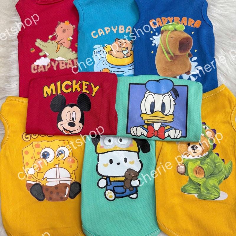 (Size to từ 800g đến 11kg) Combo 5 Áo thun ba lỗ, 2 dây thông hơi cute hoạt hình cho chó mèo thú cưng