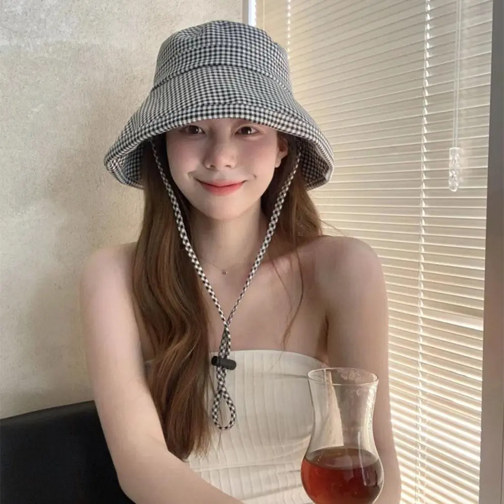 Large Eave Sun Protection And Sunshade Fisherman Hat For Women With A Checkered Bird Outdoor Breathable And UV Resistant Sun Hat