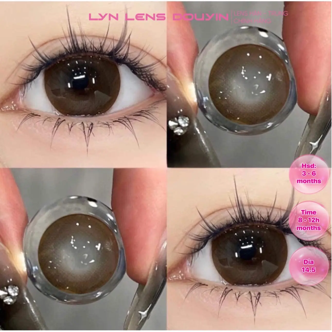 Lyn Lens - Kính áp tròng nâu choco búp bê dễ thương giãn to (14.5mm- 0 đế 7 độ)