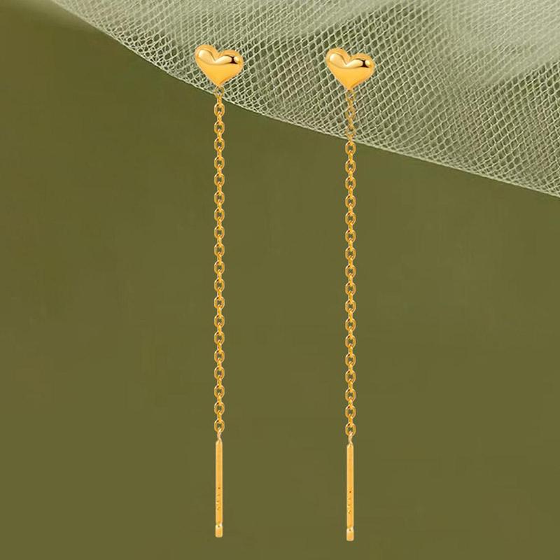 Product Introduction of 1Pair Heart Earrings Ins Temperament Long Heart-shaped Earrings Tassel K8Y8 24