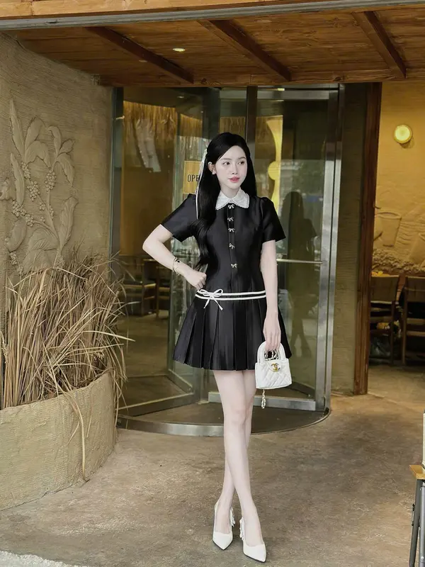 Đầm dạ Text phối cổ sơ mi dáng váy đuôi cá xếp ly cực xinh cho nữ KEELIN BEAUTY N202 8