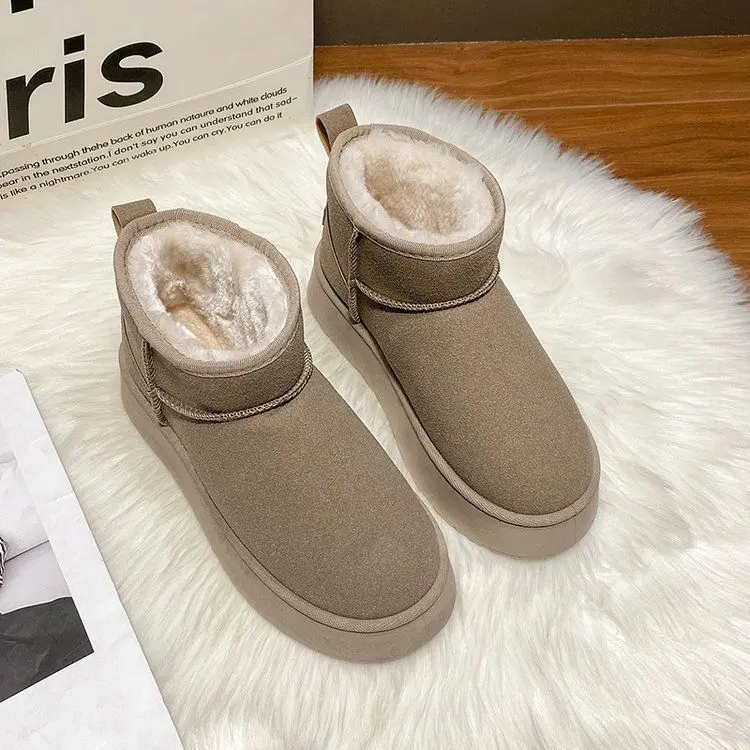 Bốt Đi Tuyết Lông Thú Cho Nữ, Giày Cotton Ấm Áp Chống Trượt, Lót Lông Cừu, Dày, Phổ Biến, Mới, Mùa Đông