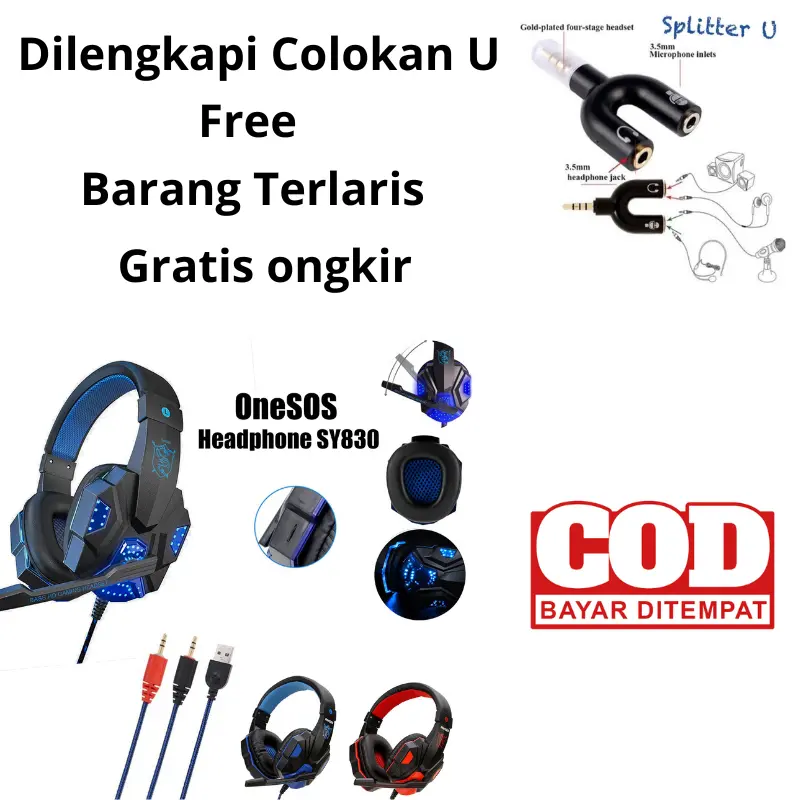 Headset Gaming LED + Microphone / Headphone Gamers For Computer , Laptop dan Handphone / Headphone SY830 / Headset Game Earphones Headphones Earphone  Bass