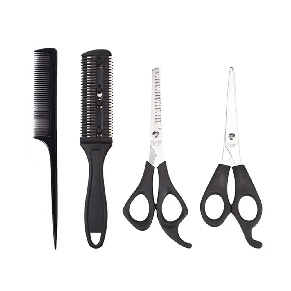 Barber Shop Scissors Hairdressers Child Set Thinning Shears 17.5cm Black 4 Pcs