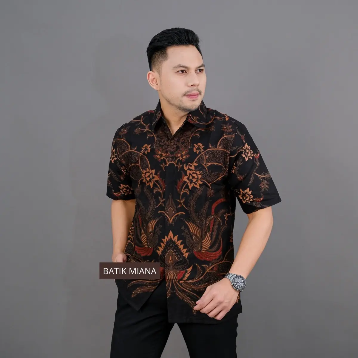 Kemeja Batik Pria Lengan Pendek SULTHAN HITAM Bahan Katun Halus Lapis Furing Slimfit