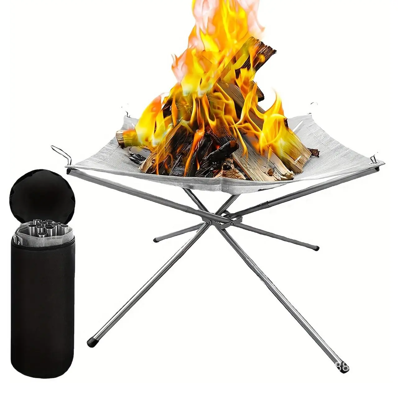 Outdoor Folding Campfire Rack, Stainless Steel Wood Burning Bonfires Rack with Carrying Bag, Portable Barbecue Grill for Outdoor Camping