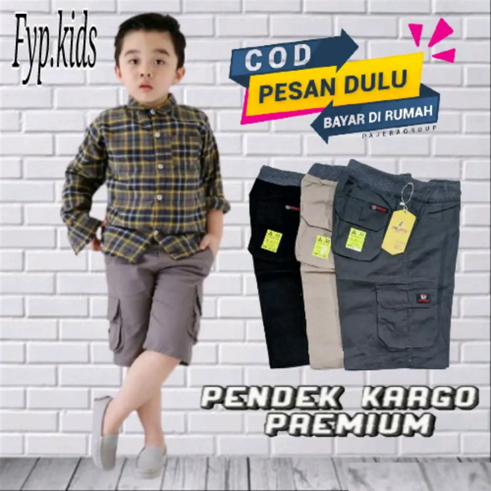 CARGO ANAK PREMIUM USIA 4 sampai 12 Tahun | Celana Pendek Cargo Anak Laki Laki bahan Katun Polos Hitam Putih Fashion