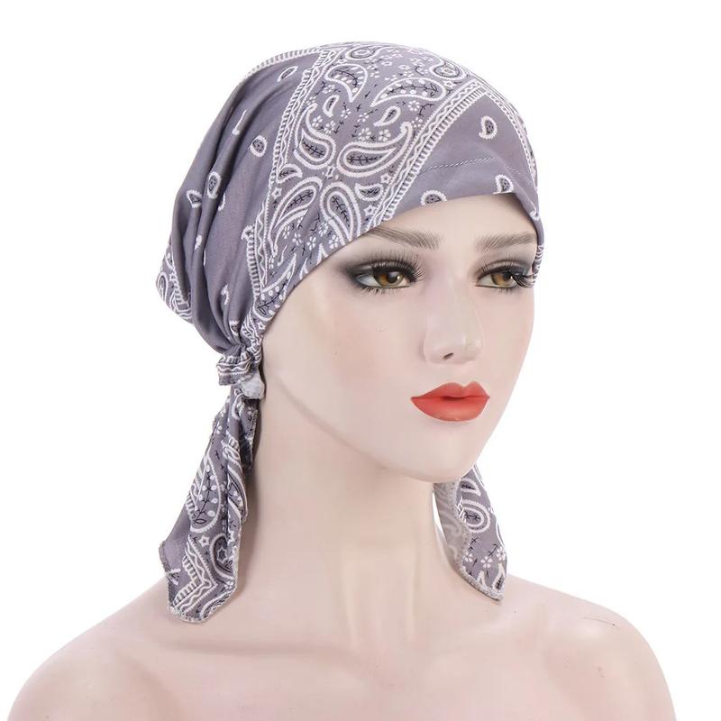 Trendy Print Muslim Fashion Hijab Turban Bonnet Long Tail Head Wraps Soft Elastic Hijab Hats Chemo Cap For Women Girls 8