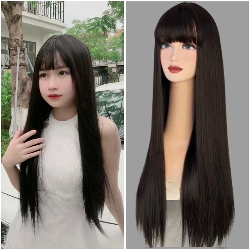 ( tặng kèm lưới trùm đầu ) tóc giả nguyên đầu thẳng suông da đầu silicon 60cm có nhiều màu( KLDT 14 )