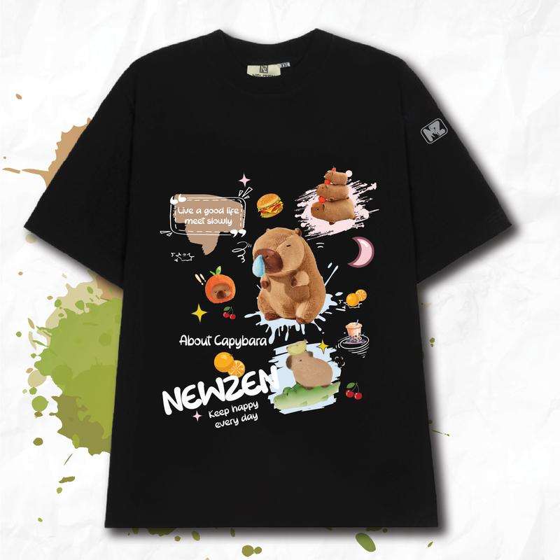 Áo thun tay lỡ unisex Newzen NZ01 cotton 100 co dãn 4 chiều - Nam, Menswear, Capybara, Cổ Tròn Top 6