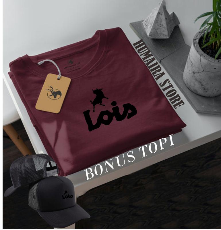COD!!! Kaos Distro Lengan Pendek Lois Keren Text Hitam Bonus Topi / Kaos Distro Premium Cocok Untuk Pria & Wanita Koas Distro Keren Crew Neck 4