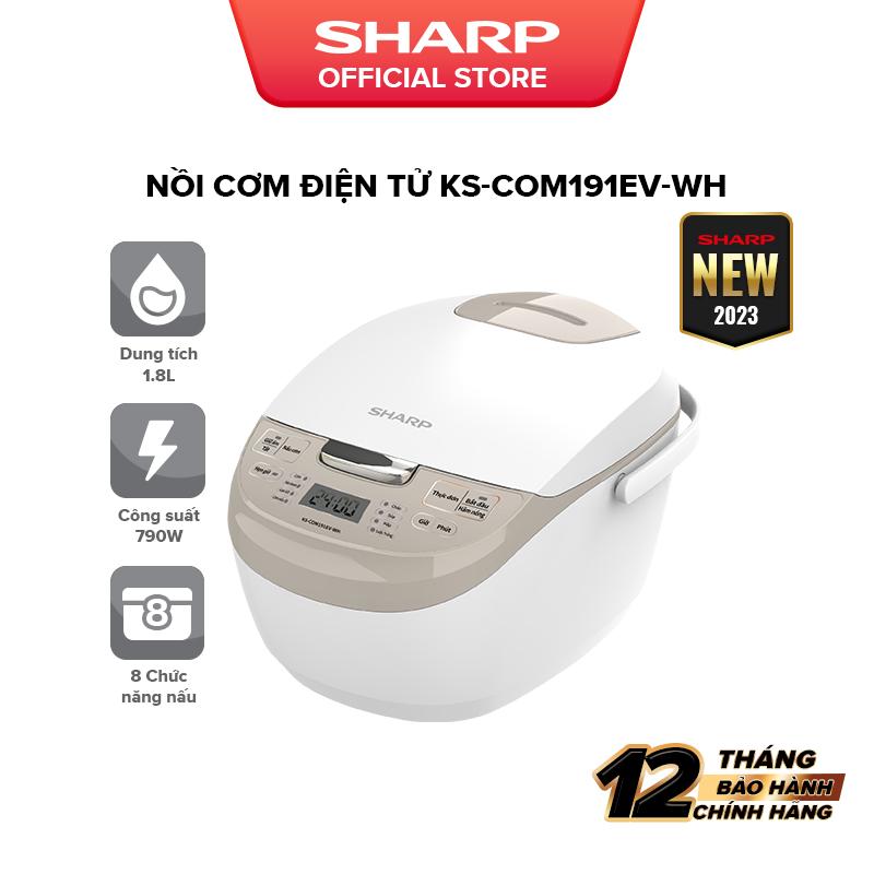 Nồi Cơm Điện Tử Sharp KS-COM191EV-WH 1.8L Nấu cơm và 7 chức năng nấu Màn hình LED Lòng nồi 3 lớp