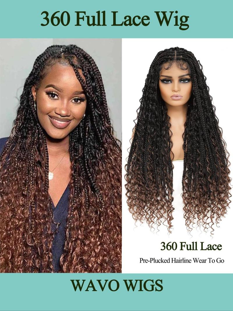 Product Introduction of 32 Inch Long Braided Wigs with Curly Highlight for Women, Gorgeous Fluffy Wigs with Baby Hair, Synthetic Full Lace Wigs for Party, Daily Use 5