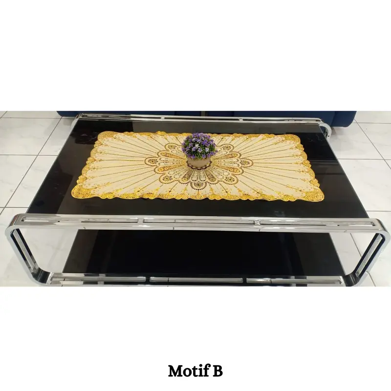 Taplak Meja Tamu Motif Emas ukuran 43 cm x 80 cm Tahan air Tahan minyak Modern Square Taplak Meja Bunga 3
