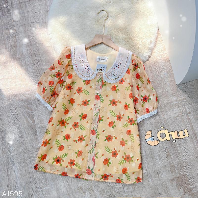 Áo hoa nhí tay phồng kiểu cổ sen CHUU A1595