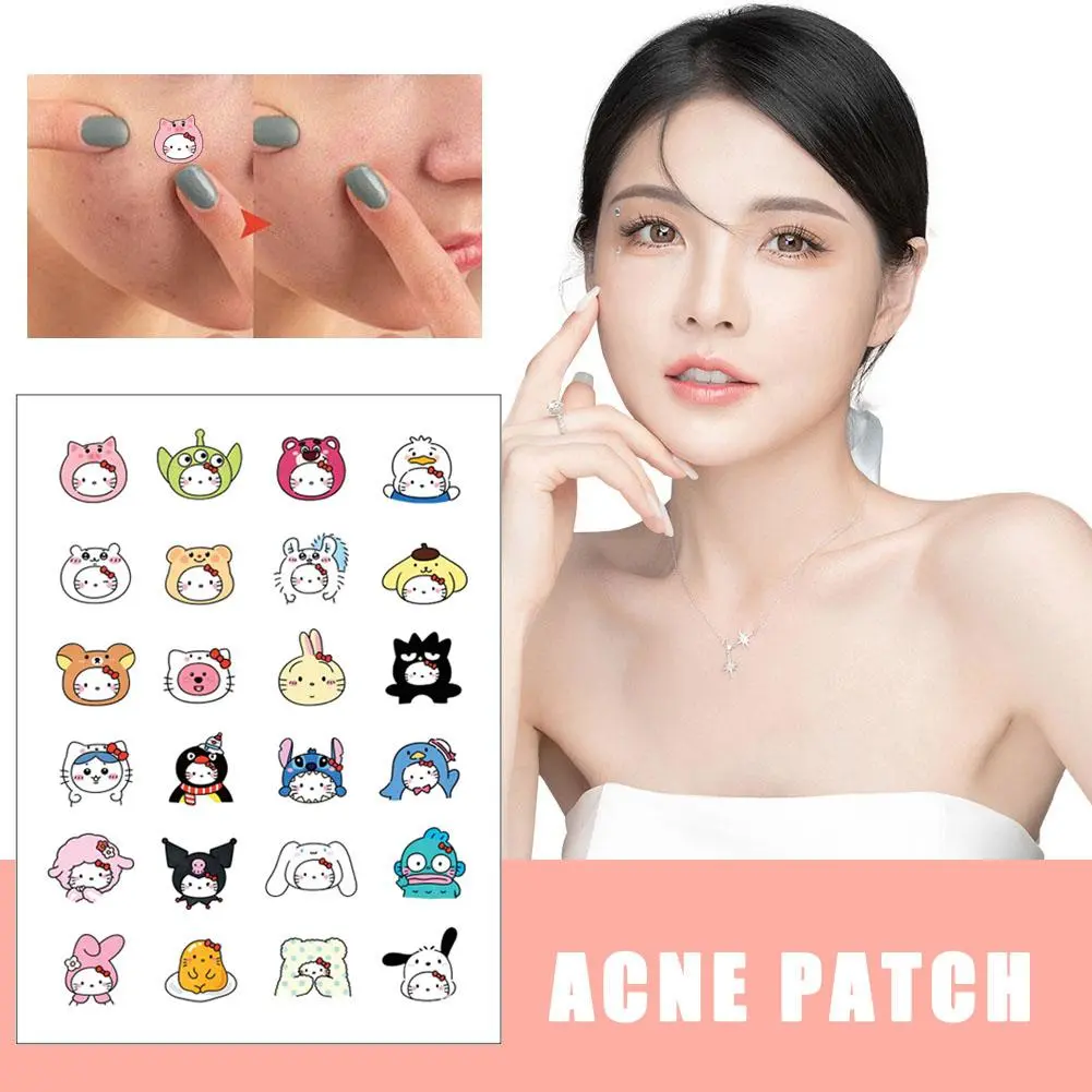 Miếng Dán Mụn, Thiết Kế Hình Mèo Kitty, Nhãn Dán Hoạt Hình, Thích Hợp Cho Da Mụn, Dụng Cụ Trang Điểm Nữ, Miếng Dán Mụn Trứng Cá