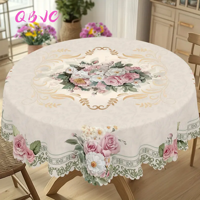 Khăn trải bàn họa tiết hoa cúc hoa hồng Cổ Điển lãng mạn, phong cách Pháp, in hoa thanh lịch, thích hợp để trang trí nội thất, 1 bộ cho mùa Xuân / mùa Hè
