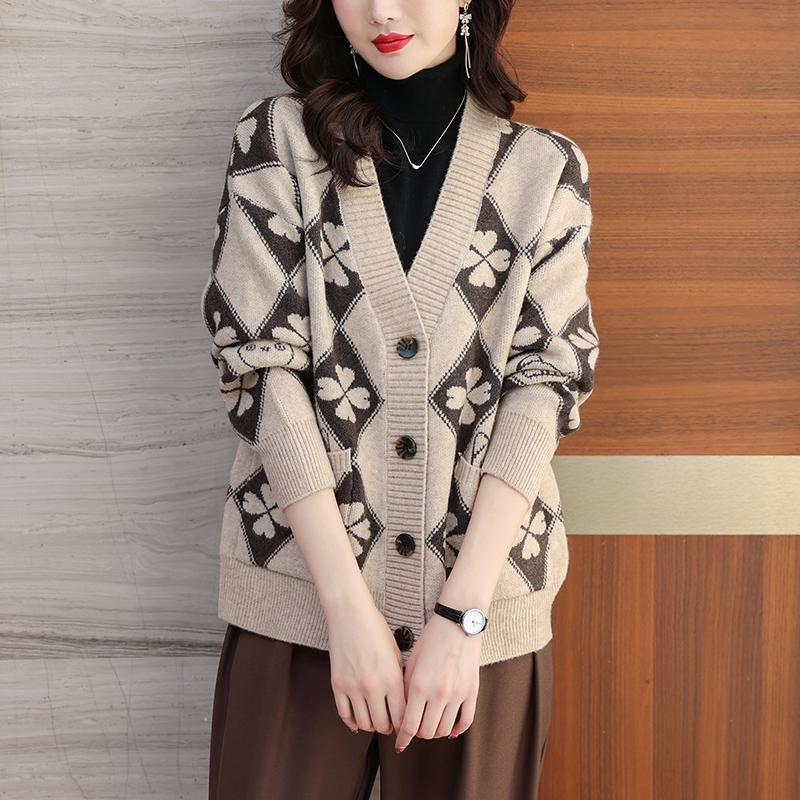 Áo khoác len cardigan nữ kẻ sọc đẹp from rộng kiểu hàn quốc, Áo len phối viền phong cách Top Women Kem Voi Có Cổ cardigan atys áo khoác len tăm