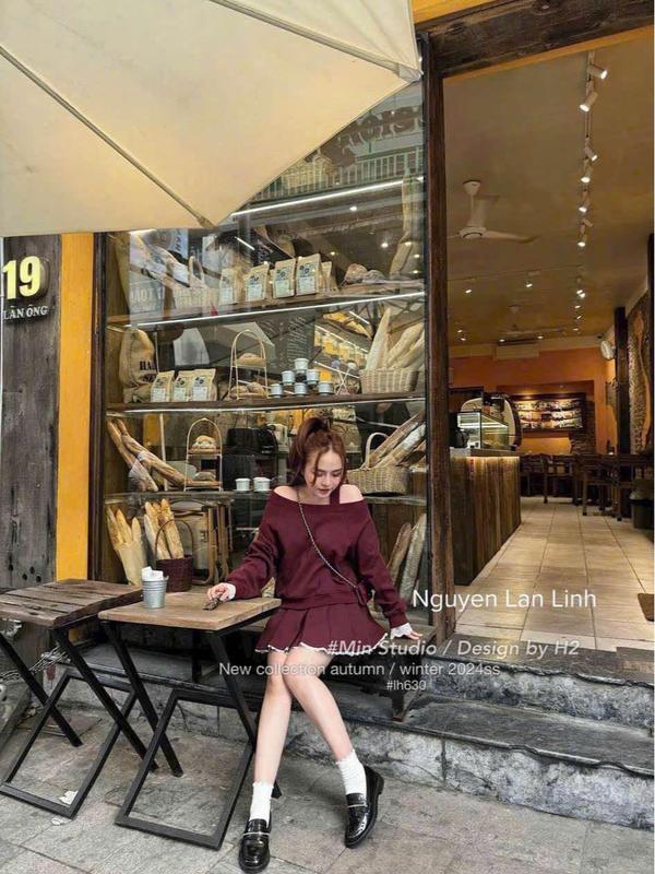 I0197 XẢ KHO Set bộ áo nỉ form rộng mix ren trễ vai kèm chân váy xòe tầng trẻ trung Thu Đông by IRIS STORE 3