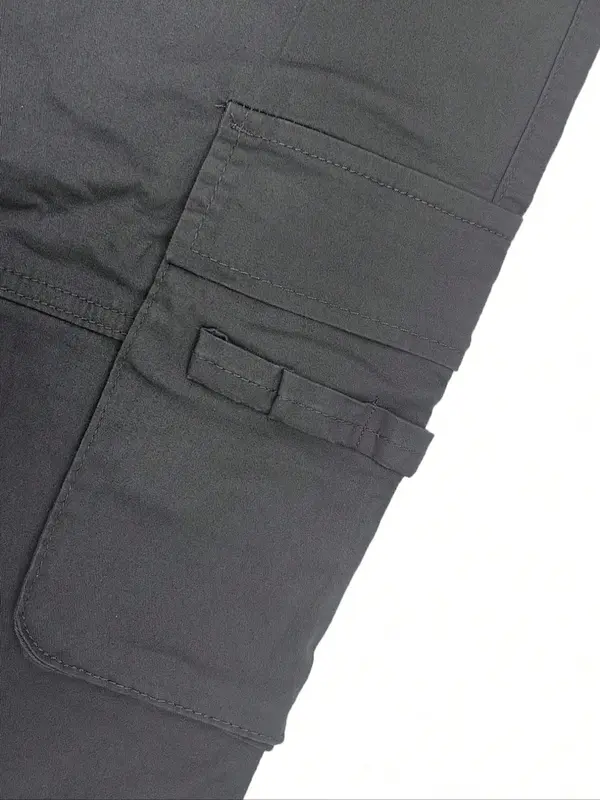Men's Solid Multi-pocket Cargo Pants, Loose Casual Fashion Street Straight Leg Denim Pants for Daily Wear, Men's Trousers for All Seasons, Cotton 7