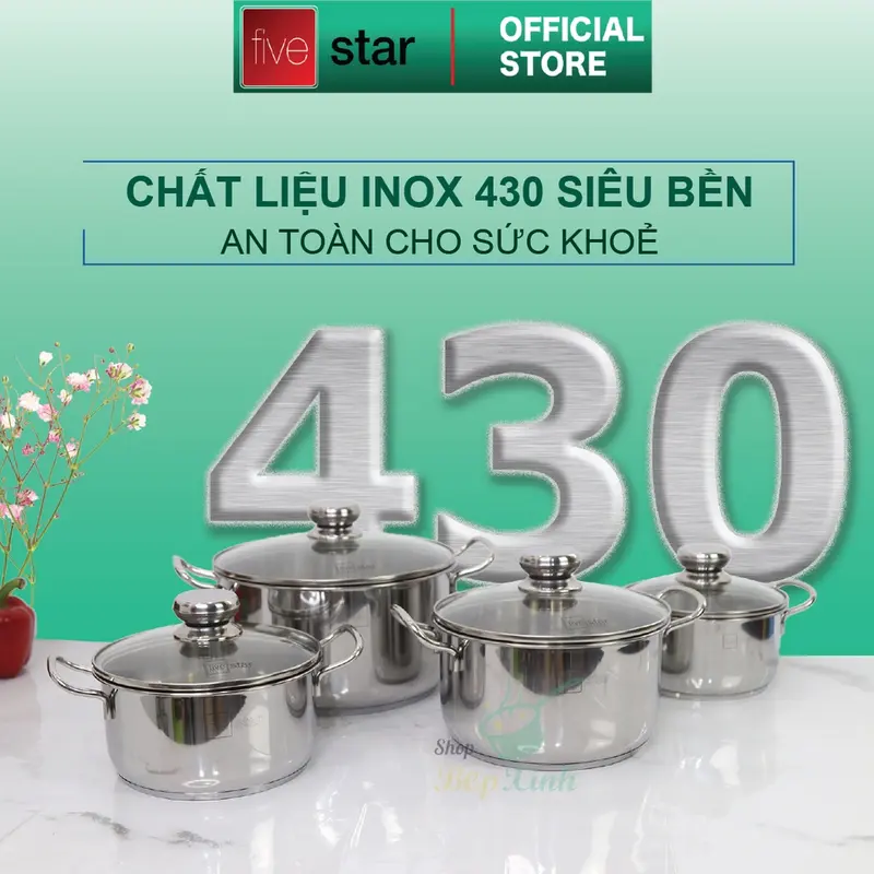 Bộ nồi chảo 3 đáy inox 403 Fivestar 5 món nắp kính tặng 5 muỗng ăn( N16cm x N18cm xN20cm x N24cm x chảo 24cm) 4