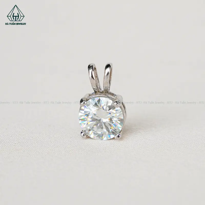 Mặt Dây Chuyền Bạc 925 Xi Kim Viên Chủ Moissanite 10mm P249 Hà Tuấn Jewelry 0