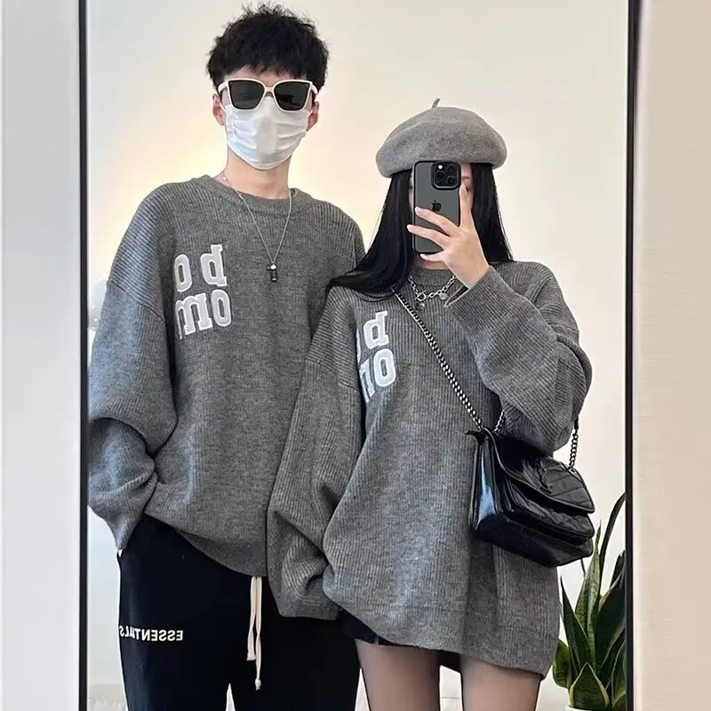 Áo Len Dệt Kim, Cổ Thuyền Phong Cách Hàn Quốc, Dáng Rộng Vừa Vặn, Xu Hướng Thường Ngày Thiết Kế Cặp Đôi Chữ Cái, Dành Cho Nam Giới, Áo Hàng Đầu