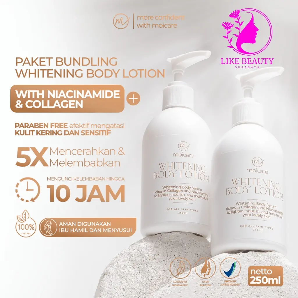 Paket Hemat MOICARE 2 Pcs Whitening Body Lotion dengan Niacinamide & Collagen untuk Kulit Kusam - Hand Mencerahkan Pencerah