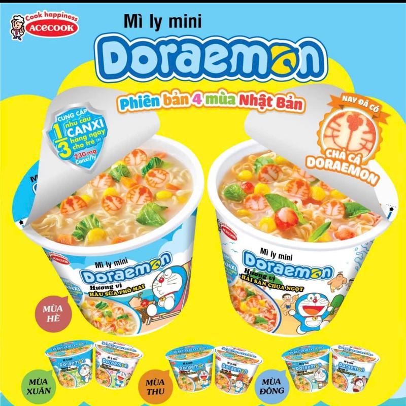  Combo 5 Mì Ly Mini Doraemon Hàu Sữa Phô Mai Hải Sản Chua Ngọt 48g Cay Vị Chua 