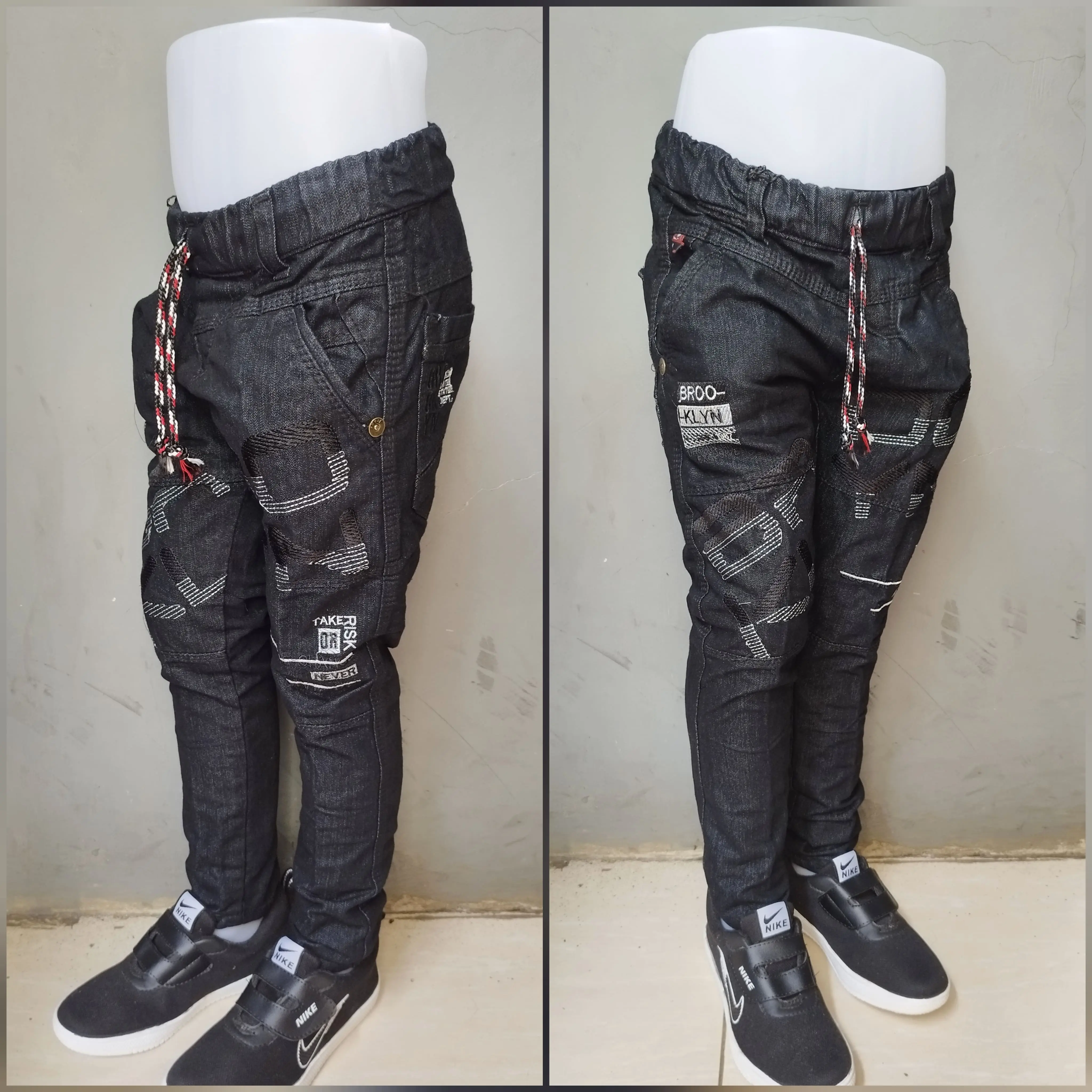 Celana jeans panjang anak laki2 usia 3-12 tahun motif bordir anak cowok modis dan keren fashion