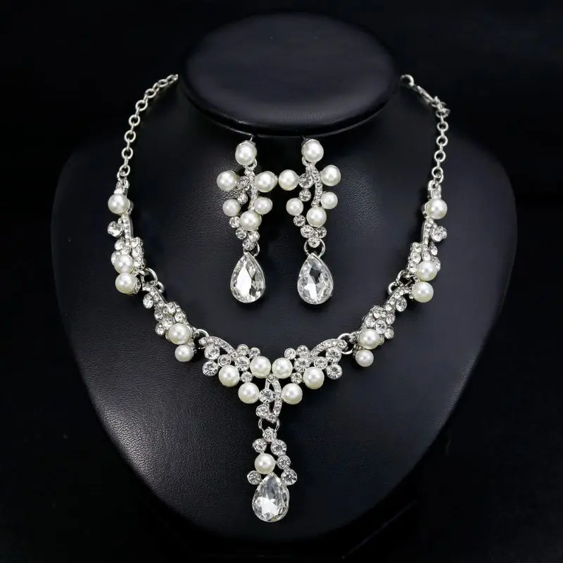 Kalung Mutiara Pernikahan Set - Kalung Anting Liontin - Set Kalung Pesta Wedding Wanita