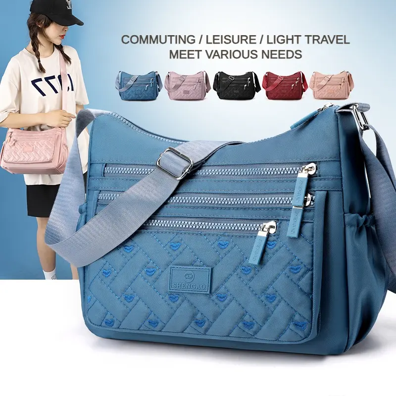 Túi Đeo Chéo Nữ, Nhiều Khóa Kéo, Chất Liệu Nylon, Không Thấm Nước, Túi Đeo Vai, Dung Lượng Lớn, Thích Hợp Cho Du Lịch Ngoài Trời, Chống Trộm, túi Messenger, Cho Bé Gái