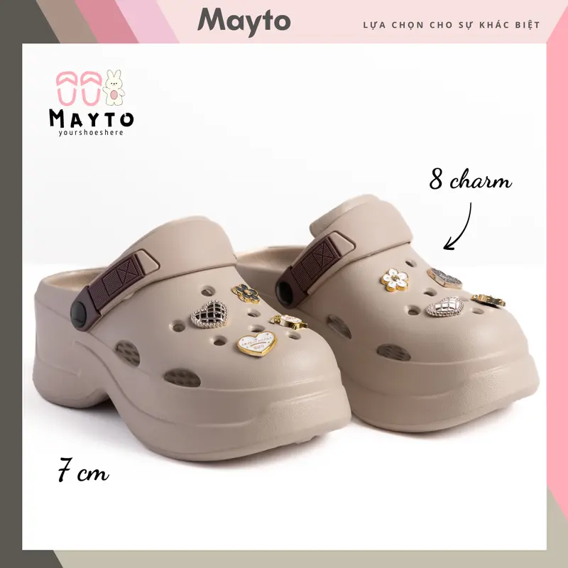 Dép sục nữ đế cao 7cm kèm 8 charm bling form gọn thời trang cá tính Mayto CS-109 0