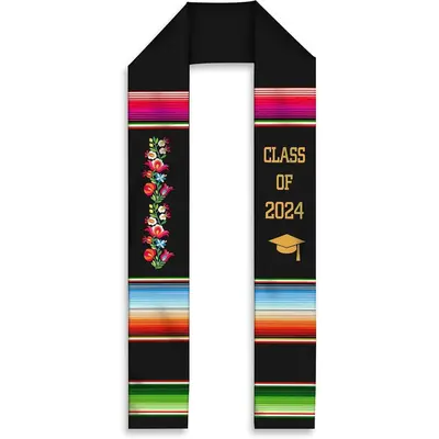 Graduation Mexican sash stole class of 2021 Black gold letters Virgen de buy Guapalupe Mexican american flag FREE PERSONALIZATION