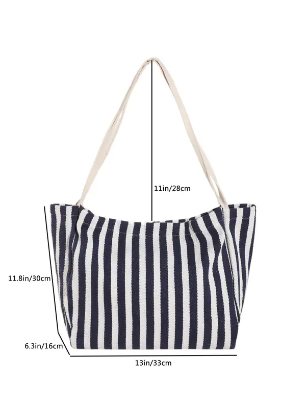 Men's Casual Striped Pattern Tote Bag, Large Capacity Shoulder Bag for Daily Used & Work, Casual Trendy Versatile High-quality Daily Commuting Bag 1